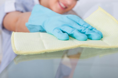 Staff member reviewing safety procedures before starting cleaning work